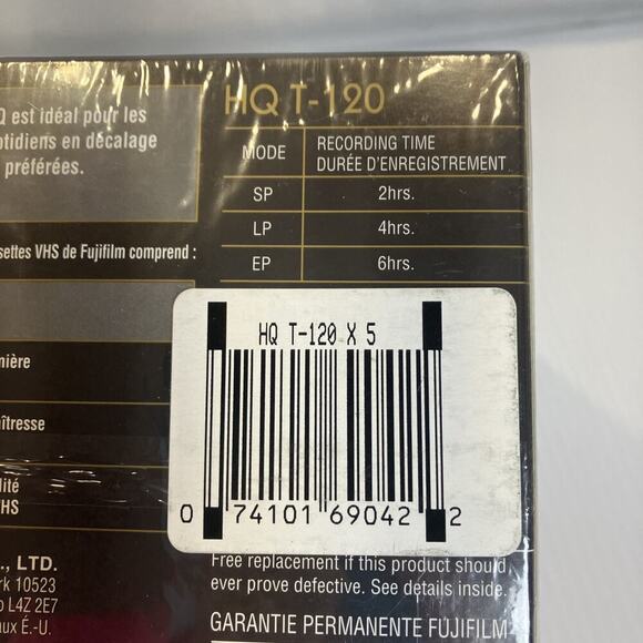 NEW Sealed Fuji Fujifilm HQ120 5-Pack Blank‎ VHS Video Tapes 6 Hour High Quality - Picture 9 of 9